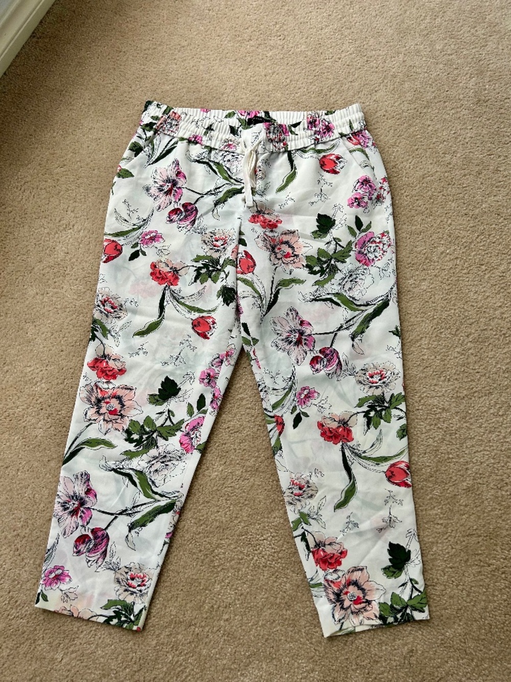 Floral Drawstring Ankle Pants Sz 14 by Ann Taylor